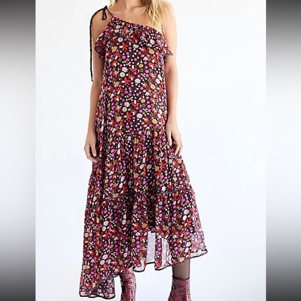 Free people head over heels pink floral one shoulder asymmetric dress size S - Picture 2 of 7